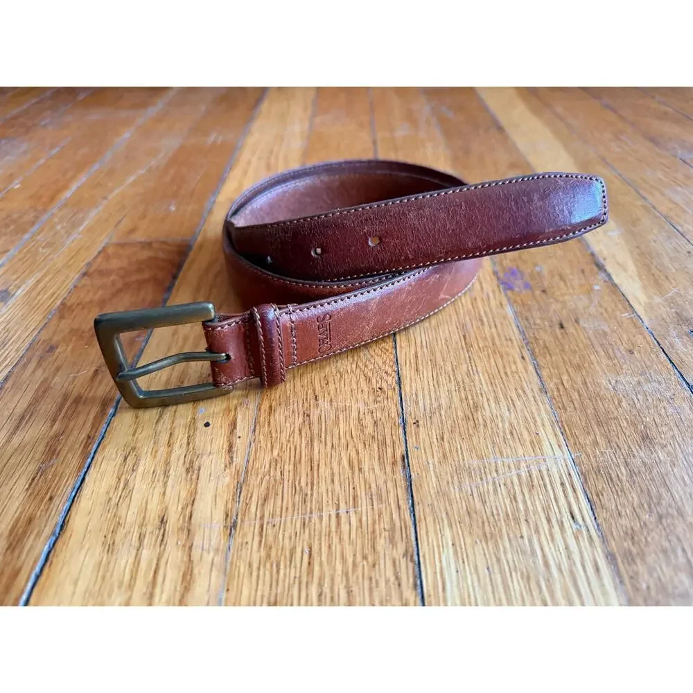 CHAPS Distressed Brown Italian Leather Belt Mens sz 34